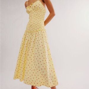 Free People Yellow Floral Midi Dress